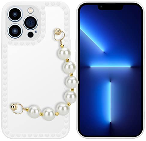 Cadorabo Hülle kompatibel mit Apple iPhone 13 PRO Schutzhülle TPU Silikon Case Handschlaufen Design mit Perlen Slim Kratzfest Weiche Gummi mit Rundumschutz Case Hülle für iPhone 13 PRO in Weiß
