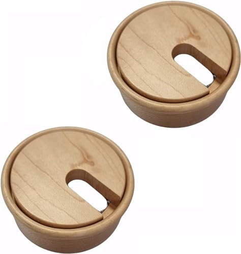 Gedotec Kabeldurchführung Buche Holz lackiert | Plain | 2 Stück runde Kabeldurchlässe | Kabeldose Bohr-Ø 80 mm | Kabelführung zum Einkleben in Arbeitsplatte | Schreibtischkanal - Kabeldurchlass