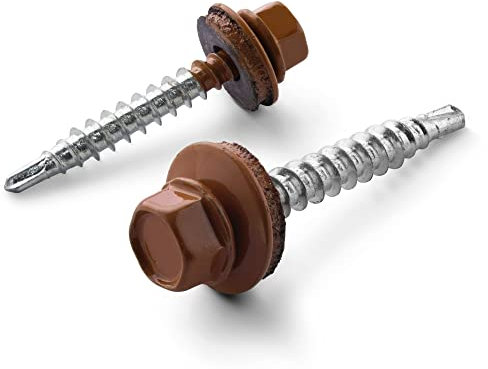 STRÜBER Trapezblechschrauben (4,8 x 35 mm / 250 Stück/RAL 8004 – Kupferbraun) Selbstbohrende Bohrschrauben - Selbstschneidene Schrauben mit EPDM Unterlegscheiben - Sechskant Metalldachschrauben