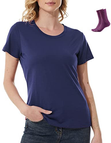 MERINNOVATION Merinowolle T-Shirt Damen Wandern und Outdoor Atmungsaktiv und Geruchsneutral Merino Unterwäsche Base Layer + Merinowolle Socks