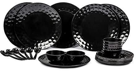 BLACK Desire Dinner Set Pack of 24- Black,Melamine