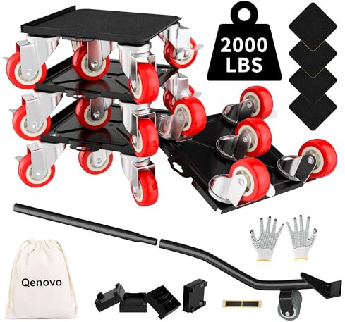 Qenovo Möbel Transportrollen Set, 5 Räder, 3000 Ibs Maximale Tragkraft, 360 Grad Drehbares, Leises Rad mit Bremsen, Möbelroller - Zum Mühelosen Verschieben von Möbeln. (Red, 5.3 IN - 5 Wheels)