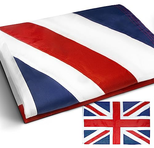 Anley EverStrong Series United Kingdom UK Flag 3x5 Foot Heavy Duty Nylon - Embroidery and Heavy Duty Canvas Header 4 Rows of Lock Stitching - British National Banner Flags with Brass Grommets 3 X 5 Ft