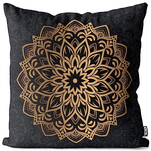 VOID Mandala Indien Yoga Gold Kissenbezug Kissenhülle Polyester wasserfest Outdoor Indoor, Kissen Größe:80 x 80 cm