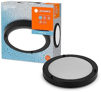 LEDVANCE BATHROOM CLASSIC ROUND Badezimmer-Deckenleuchte 280mm, schwarz, E27-Sockel, kann mit smarter Lampe bestückt werden, hochwertige Verarbeitung, Zylinderform, IP44 Schutzklasse