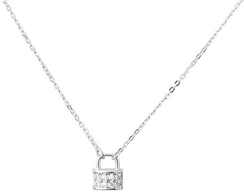SUGARKITTEN LONDON Rhodium on Sterling Silver CZ Paved Padlock Petite Lock Charm Pendant Necklace