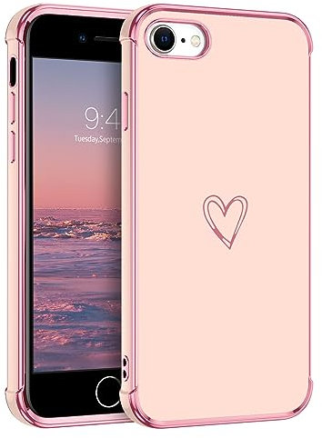 GUAGUA für iPhone SE 2022 Hülle, iPhone SE 2020 Hülle, iPhone 8/iPhone 7 Handyhülle, Cute Herz Muster Galvanisierte Kameraschutz Weich TPU Schutzhülle Dünn Case für iPhone SE 2022 (4,7'') Rosa