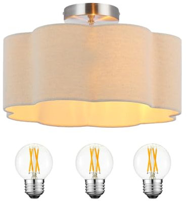Newrays 3-Light Semi Flush Mount Deckenleuchte, Leinen Stoff Schatten Modern Close to Ceiling Lampe für Kinderzimmer Kinderzimmer Schlafzimmer Küche Flur Eingang mit 3PCS LED-Lampen