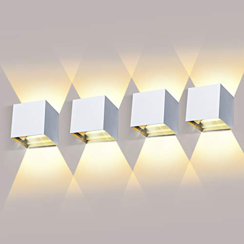 ledmo 4 Stücke LED Wandlampe Innen/Außen 12W Wandleuchten LED Auf und ab Einstellbarer Lichtstrahl 3000K Warmweiß LED Außenwandleuchte IP65 Wasserdichte,Weiß
