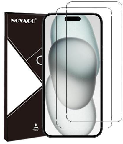 NOVAGO Compatible avec iPhone 15 / iPhone 15 Pro/iPhone 16 -Pack de 2 Films Protection écran en Verre trempé Solide 9H (Transparent, Compatible Coque)
