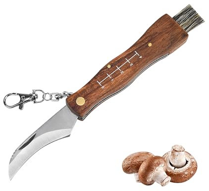NIXRET Pilzmesser mit Bürste und Lineal, Taschenmesser Edelstahl Trüffel Taschenmesser mit Schlüsselring Schwammerlmesser Klappmesser Messer