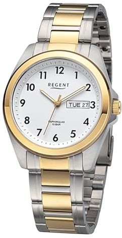 REGENT Herrenuhr Stahl 38mm 10 Bar Day-Date Saphirglas F-1446