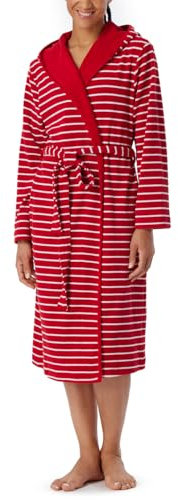 Schiesser Damen Bademantel Mit Kapuze Frottee 110 Cm Länge - Baumwolle Gemustert, Rot_181535, M EU