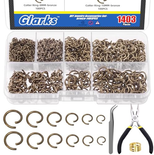 Glarks 1403Pcs 10mm 5mm 4mm 7mm 8mm Open Jump Rings Kit, Iron Round Ring Connectors Nickel Free Bronze O Rings for Jewelry Making Connectors and Necklace Repair