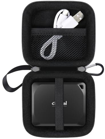Lacdo Harte Tragetasche für Crucial X10 Pro/Crucial X9 Pro Portable SSD 1TB 2TB 4TB USB 3.2 Externe Solid State Drives Hard Eva stoßfest wasserabweisend schützende Reisetasche, Schwarz+Schwarz