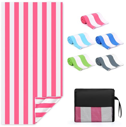 Zusentee Strandtuch Mikrofaser, Strandtuch Groß 180 x 90 cm,Leicht und Tragbar für Männer und Frauen, Ideal für Strandausflüge, Sauna, Yoga, Rosa