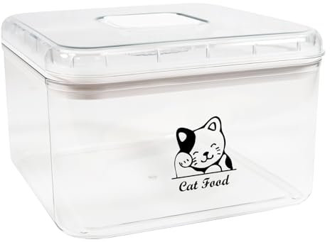Geyecete Conteneur Croquette Chat avec Cuillère,Récipient de Nourriture pour Animaux en Plastique avec Rabat,Carré Empilable,Boîte de Stockage de Nourriture pour Chiot,Doseur Croquettes Chat