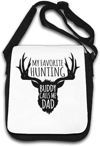 Atspauda My Favorite Hunting Buddy Calls Me Dad Minimalistische Hirsch-Grafik-Umhängetasche, Weiß, weiß, Einheitsgröße