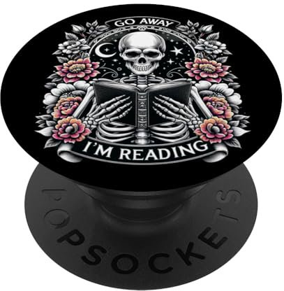Go Away I'm Reading Funny Skelett Read Book Under The Moon PopSockets Klebender PopGrip