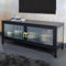 LEBENSwohnART Modernes TV-Lowboard TRIADO 90cm schwarz Metall Riffelglas Vitrine Schrank