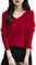 Chanyarn Femme 100% Lain Merino Col en V Pull 2025 Décontracté à Manches Longues sans Couture Pull en Tricot (Red,M)
