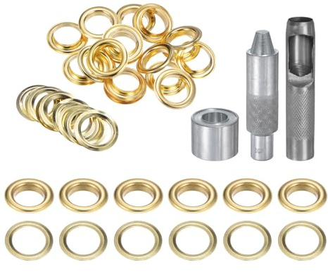 QUARKZMAN Kit de Herramientas de Ojales de Cobre de 18 mm con 20 Piezas de Ojales y Punzón Hueco, Herramientas de Instalación de Ojales para Ropa, Cuero, Cinturones, Tono Dorado