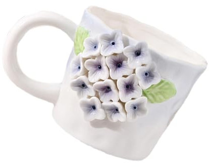Keramiktasse mit 3D-Blumenmotiv, 340 ml, florale Keramiktasse, Maiglöckchen, handgefertigte Tassen, Milchbecher, niedliche 3D-Keramikblume für Tee, Kaffee für Erwachsene, Kinder, 12,8 x 10 x 8,5 cm