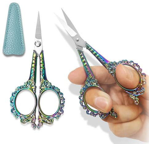1 Stück Scheren, Kleine Schere, Scharfe Schere, Spitzschere, Bastelschere, Hochwertige Edelstahl Schere, Retro-Stil, mit PU-Lederbezug, für Nadelarbeit, Kunstarbeit, täglichen Gebrauch (Farbe Titan)