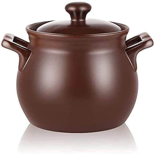 Cacerola de cerámica Cacerola de barro Platos para cazuela con tapas Cacerola de cerámica para cocinar - Antiadherente, fácil de limpiar, nutritiva y deliciosa - Gran capacidad (capacidad marrón 3L)