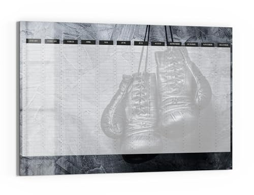 DEQORI Glas-Magnettafel | 60x40 cm cm groß | Motiv Jahresplaner Sport (EN) | Memo-Board aus Glas | Magnetboard inkl. Magnete, Stift & Tuch für Küche & Büro | Tafel magnetisch & beschreibbar