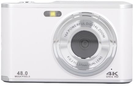 Compact Digital Camera 48MP 4K Ultra HD 16x Zoom Autofocus Anti Shake 2.4 Inch IPS Display Screen Camera Travel Graduation (White)