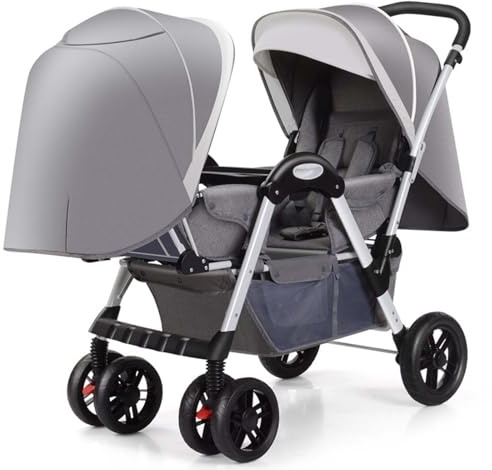 Zwillingskinderwagen, Doppelkinderwagen zum Sitzen oder Liegen, geeignet für Babys im Alter von 0–3 Jahren, geeignet für den täglichen Gebrauch durch Mütter D,144 * 58 * 107CM