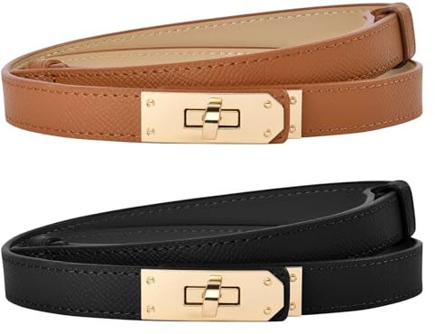 flintronic 2PCS Damen Skinny Ledergürtel, Schmaler Dünner Gürtel Taillengürtel für Damen, Klassisch Taillengürtel Dekorativen Gürtel, Ledergürtel Verstellbarer für Jeans, Damengürtel Goldschnalle