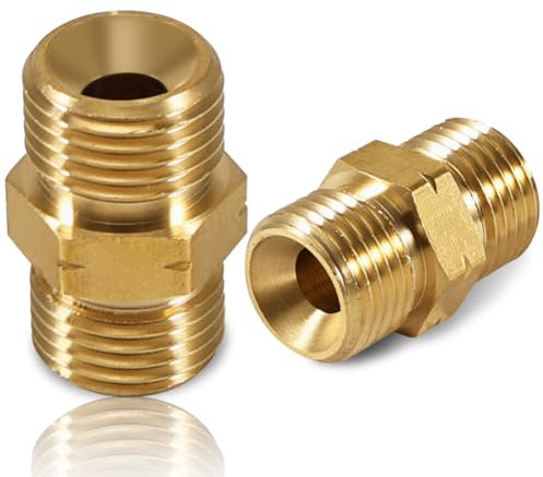 Lot de 2 raccords de tuyau de gaz en laiton - Double mamelon 1/4 AG gauche - DN8 lks - Raccord double - Pour propane et acétylène - Filetage extérieur - 1/4 - Gauche AG - Propane - Acétylène
