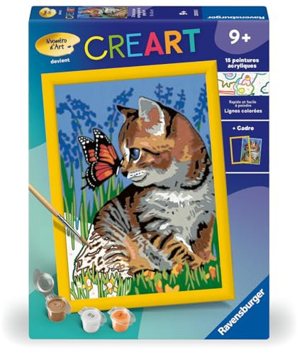 Ravensburger - CreArt Kids 18x24 cm - Numéro d'art - Chat et Son Compagnon Le Papillon - Kit de Peinture par numéros - Dès 9 Ans - 25813