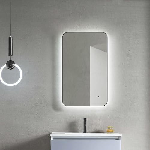 Talos LED Badspiegel ALVITO in matt schwarz 70x43 cm - Spiegel mit Hand Wave Sensor Funktion - feuchtraumgeeignet durch Aluminiumrahmen