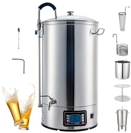 Kit elettrico for la preparazione della birra da 10,5 galloni con pentola in acciaio inossidabile da 40 litri - Touchscreen LCD, circolazione a vortice e raffreddamento turbo | Ammostamento a 7 stadi,