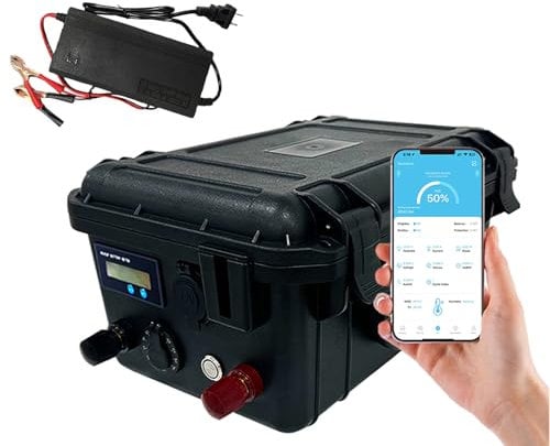 SaiJiaoYang 12V 100Ah Marine LiFePO4 Battery with Bluetooth and Charger, Deep Cycle Waterproof Lithium Iron Phosphate Trolling Mortor Battery for RV, Solar System, Boat, Kayak