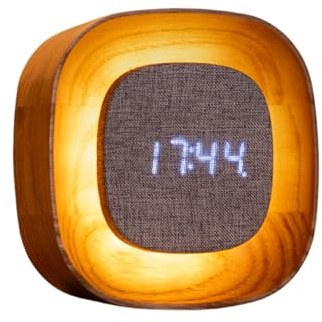 Gingko Design Lumos Alarm Clock – Square, White Ash | Minimalist LED Alarm Clock with Dimmable Light | Rechargeable Wooden Desk or Bedside Clock with Touch Control