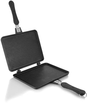 GRAT Group Tastemake Cast Iron Double Sided Grill & Toastie Pan 20x26cm | 2 Piece, Non-Stick, Gas Hob Compatible, Removable, Stovetop Sandwich Maker, Heavy Duty, Dishwasher Safe