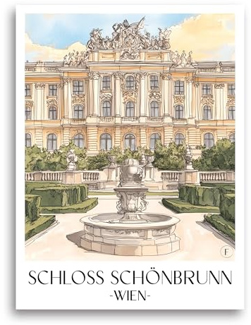 favplace Poster mit Städtemotiv Schloss Schönbrunn Wien Premium Kunstdruck - Stadtposter bzw. Reiseposter DIN A4 bis A1 - Leinwand Städtposter - Wandbild A1