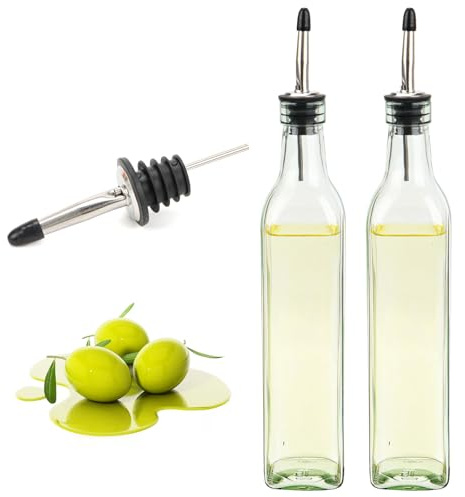 Feirdhoo Ölflasche, 2 Stück Olivenöl Flasche,500 ml Essig und Ölspender,Klarer Ölflasche Mit Öldüse für Küche, Kochen, Salate und Grillen Geeignet