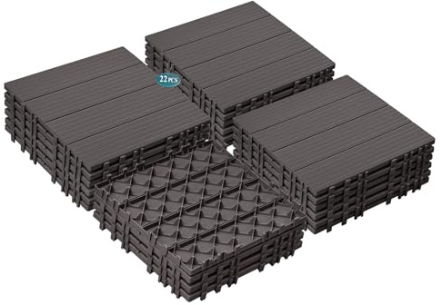 Garden Decking Tiles,22 pcs Plastic Decking Boards with Anti-Slip Surface