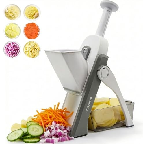 PURPURIO Katana Pro 10 in 1™ Gemüsehobel Verstellbar Multifunktional - Allesschneider klappbar - Mandoline Gemüseschneider mit Auffangbecken - Hobel Gemüse Manuell - Zwiebel Zerkleinerer