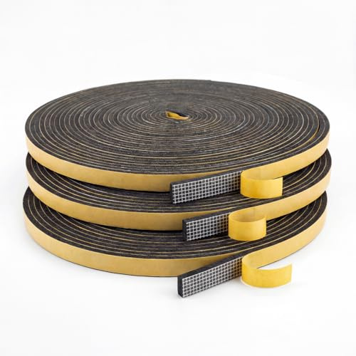 3 RollsDraft Excluder for Doors, Door Insulation Strips,Draft excluder Tape | 6 mm(W) x 3 mm(T) x 12M (L) ，Foam Draught Excluder, Self-Adhesive Weather Stripping Sealing Tape for Doors Windows Gap Seals