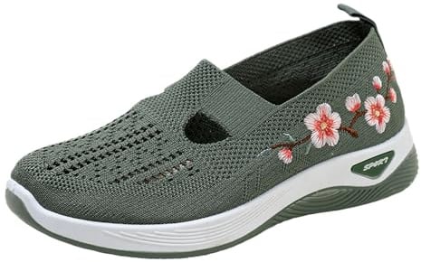 Sobzia Orthopädische Schuhe Damen mit Stickerei Fersensporn Bequem Turnschuhe Sommerschuhe Atmungsaktive Leichte Walkingschuhe Sneaker Elegant Sommer Schlupfschuhe Barfußschuhe 36-43