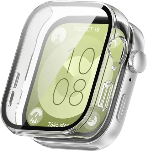 Techsuit für Huawei Watch Fit 3 Hülle und Displayschutz mit Gehärtetem Glas, HD Klarheit, Volle Abdeckung, Kratzschutz, Schlankes Design, Defense360 Pro, Transparent