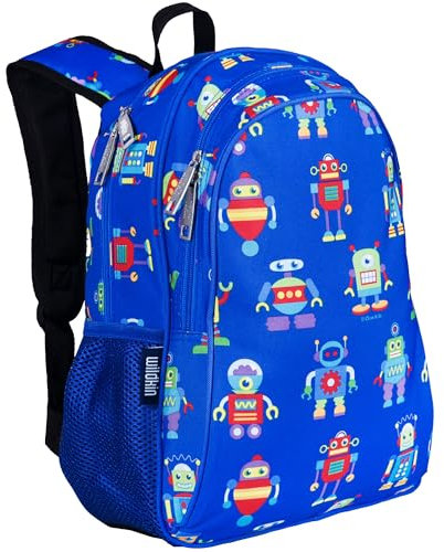 Wildkin Children's Backpack with Side Pocket - Robots Kinder-Rucksack, 41 cm, 3 liters, Blau (Blue)