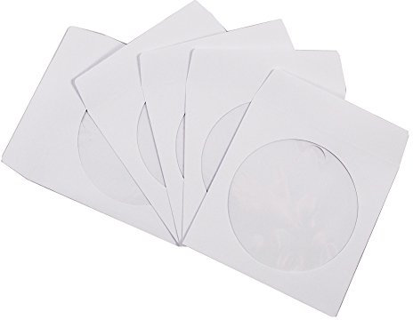 Maxtek 100 Pack Premium Thick White Paper CD DVD Sleeves Envelope with Window Cut Out and Flap, 100g Heavy Weight.