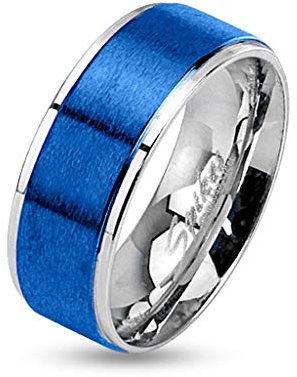 Tapsi´s Coolbodyart® Finger Ring Edelstahl Blau Silber Gebürstet 6mm Breit 57(18)